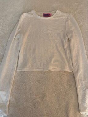 Edikted White Ribbed Crewneck Long Sleeve Top